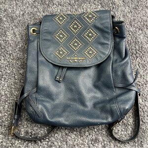 Michael Kors Backpack Riley Studded Pebbled Leather Navy Blue Backpack